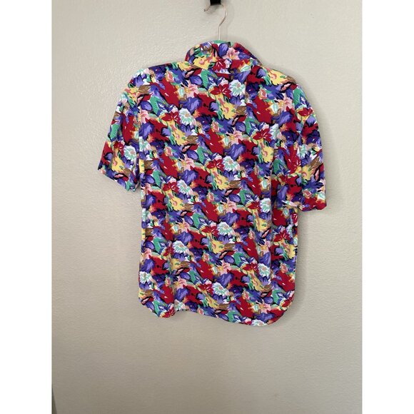 Vintage Gitano Womens Red Blouse L floral short sleeve button up collared cotton - Picture 4 of 6